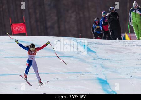 17 février 2018 - PyeongChang, Corée du Sud - TIFFANY GAUTHIER de France pendant le ski alpin : Super-G féminin au Jeongseon Alpine Centre aux Jeux Olympiques d'hiver de Pyeongchang 2018. (Crédit image : © Patrice Lapointe via ZUMA Wire) Banque D'Images