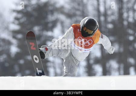 13 février 2018 - Pyeongchang, GANGWON, CORÉE DU SUD - 13 février 2018 - Pyeongchang, Corée du Sud - Shaun WHITE of USA action sur la piste lors d'une course de qualification de demi-lune masculine olympique de snowboard au Phoenix Park à Pyeongchang, Corée du Sud. (Crédit image : © GMC via ZUMA Wire) Banque D'Images