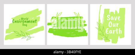Affiche de la Journée mondiale de l'environnement mise en place Journée de la Terre. Nature verte, écologie écologique écologique. Conception de page Web présentation brochure de carte postale, modèle de flyer. Illustration vectorielle. Illustration de Vecteur