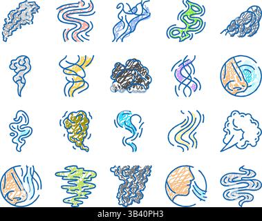 odeur de gaz de fumée nez icônes d'arôme dessinées à la main Illustration de Vecteur