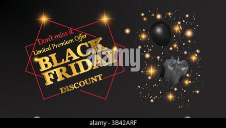 Offre de réduction limitée vendredi fou - texte doré et bannière de boîte cadeau Illustration de Vecteur