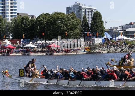 22 juin 2014 - Vancouver, Colombie-Britannique, Canada - les coureurs de bateaux-dragons participent au Festival Rio Tinto Alcan des bateaux-dragons à False Creek à Vancouver, Canada. (Crédit image : © Andrew Chin/ZUMA Wire/ZUMAPRESS.com) Banque D'Images