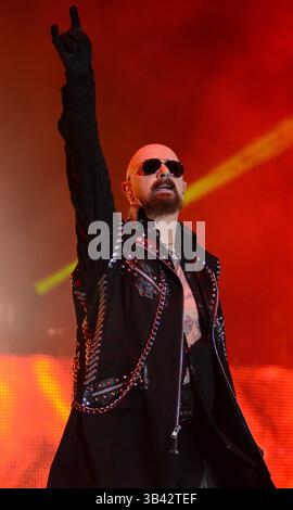 16 juillet 2015 - Oshkosh, Wisconsin, États-Unis - le chanteur ROB HALFORD du groupe JUDAS PRIEST se produit en concert au festival Rock USA à Oshkosh, Wisconsin (crédit image : © Ricky Bassman/ZUMA Wire) Banque D'Images