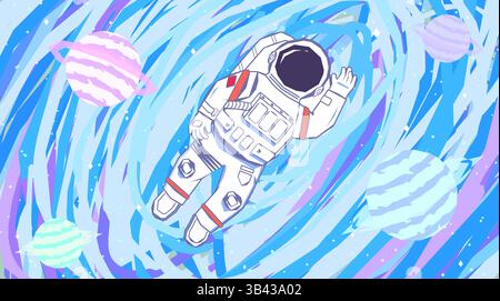 Illustration vectorielle de l'astronaute de bande dessinée dans l'espace Illustration de Vecteur