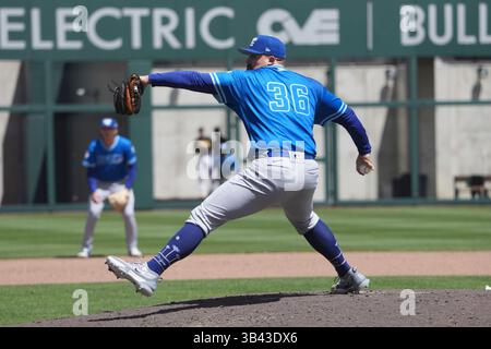 AVRIL 27 2025 : Logan Boyer (36 ans), lanceur d'Oklahoma City, lance un terrain pendant le match avec Oklahoma City Comets et Salt Lake Bees au Smiths Field à Salt Lake Utah. David Seelig/Cal Sport Medi Banque D'Images