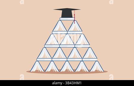 Illustration vectorielle de concept d'un chapeau de doctorat noir sur le dessus d'une pile de livres Illustration de Vecteur