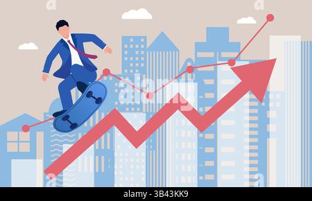 Illustration vectorielle de concept d'un homme volant haut dans le ciel sur un skateboard Illustration de Vecteur