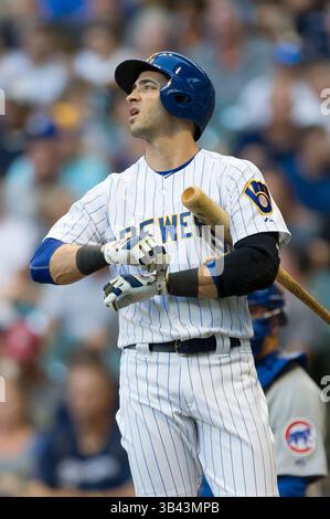 31 juillet 2015 : le joueur de terrain droit Ryan Braun #8 des Milwaukee Brewers lors du match de baseball de la Ligue majeure entre les Milwaukee Brewers et les Chicago Cubs au Miller Park à Milwaukee, WISCONSIN. John Fisher/CSM(image crédit : © John Fisher/Cal Sport Media/ZUMAPRESS.com) Banque D'Images