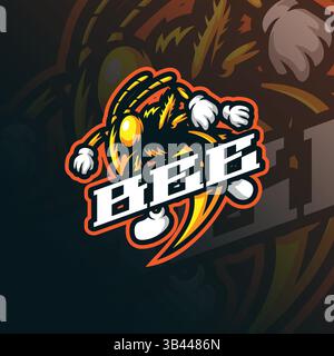 Vecteur de conception de logo de mascotte d'abeille avec un style de concept d'illustration moderne pour l'impression de badge, d'emblème et de t-shirt. Illustration d'abeille en colère pour l'équipe sportive. Illustration de Vecteur