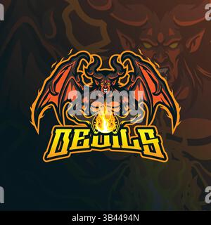 Vecteur de conception de logo de mascotte de Devils avec un style de concept d'illustration moderne pour l'impression de badge, d'emblème et de t-shirt. Illustration des diables en colère. Illustration de Vecteur
