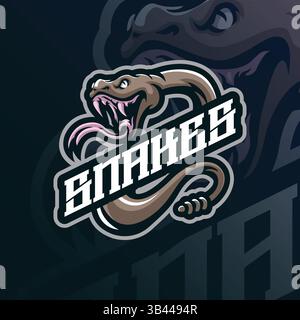 Vecteur de conception de logo de mascotte de serpent avec un style de concept d'illustration moderne pour l'impression de badge, d'emblème et de t-shirt. Illustration de serpent en colère. Illustration de Vecteur