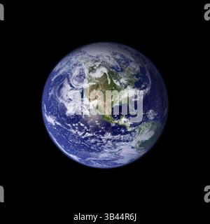 13 août 2015 - vérifié - sol SYSTEM Earth -- juin - sept. 2001 -- cette image spectaculaire est l'image couleur vraie la plus détaillée de la Terre entière à ce jour. À l'aide d'une collection d'observations satellitaires, les scientifiques et les visualiseurs ont assemblé des mois d'observations de la surface terrestre, des océans, de la glace de mer et des nuages en une mosaïque transparente et fidèle de chaque kilomètre carré (.386 milles carrés) de notre planète. Une grande partie de l'information contenue dans cette image provenait d'un seul dispositif de télédétection - NASAÃs spectroradiomètre d'imagerie à résolution modérée, ou MODIS. Vol à plus de 700 km au-dessus du Banque D'Images