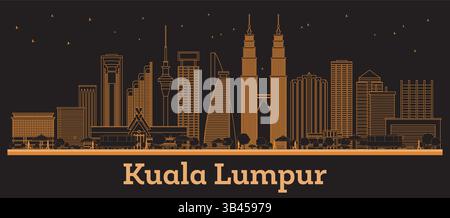 Aperçu de Kuala Lumpur Malaysia City Skyline avec des bâtiments orange. Illustration vectorielle. Voyage d'affaires et concept avec l'architecture moderne. Illustration de Vecteur