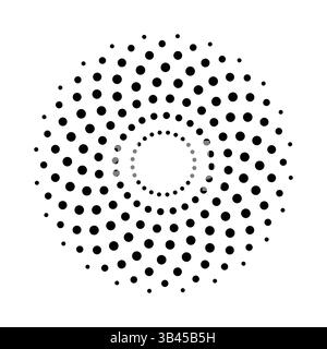Motif abstrait de points demi-teintes formant un anneau radial avec un espace blanc central sur fond blanc Illustration de Vecteur