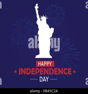 Affiche du 4 juillet mettant en vedette la Statue de la liberté isolée sur un fond bleu, célébrant le jour de l'indépendance des États-Unis. Fichier vectoriel EPS modifiable. Illustration de Vecteur