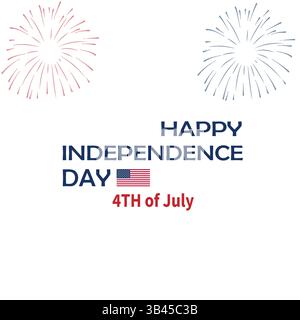 Affiche du 4 juillet avec drapeau américain, feux d'artifice, sur fond blanc. USA Independence Day fichier vectoriel EPS éditable pour les célébrations. Illustration de Vecteur