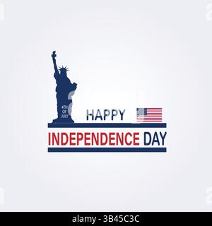 Affiche du 4 juillet représentant la Statue de la liberté et le drapeau américain sur fond bleu clair. Vecteur EPS USA Independence Day modifiable. Illustration de Vecteur