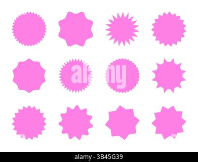 Ensemble d'étiquettes de prix rose Starburst, autocollants de vente rétro, cadres Sunburst, étiquettes de réduction et badges promotionnels pour la conception de marketing et d'achat Illustration de Vecteur