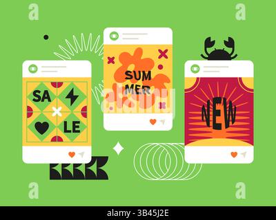 Compte magasin et vente - modèles d'écrans de médias sociaux définis Illustration de Vecteur