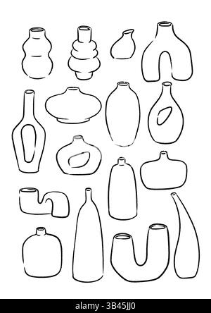 Ensemble de vases abstraits minimalistes. Formes en céramique modernes dessinées à la main dans un style d'art au trait Illustration de Vecteur