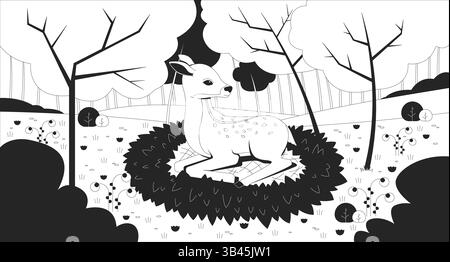 Fauve dans l'illustration de ligne d'herbe de forêt de printemps Illustration de Vecteur