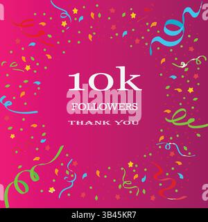 Merci aux abonnés étiquette badge thème de couleur blanche isolé sur fond rose. 10k followers. Illustration vectorielle de message d'accueil. Illustration de Vecteur