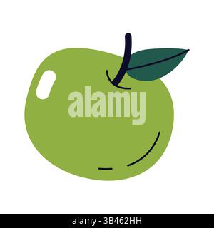Icône de pomme verte de vecteur. Fruit de dessin animé plat. Aliments et nutriments biologiques. Élément naturel ou symbole de jus. Elément pour régime alimentaire comestible et naturel. Illustration de Vecteur