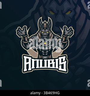 Vecteur de conception de logo de mascotte Anubis avec style de concept d'illustration moderne pour l'impression de badge, d'emblème et de t-shirt. anubis illustration en colère. Illustration de Vecteur