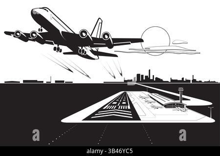 Avion de passagers décollant de l'aéroport - illustration vectorielle Illustration de Vecteur