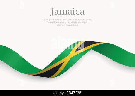 Drapeau de la Jamaïque sur ruban ondulant. Modèle pour le jour de l'indépendance Illustration de Vecteur