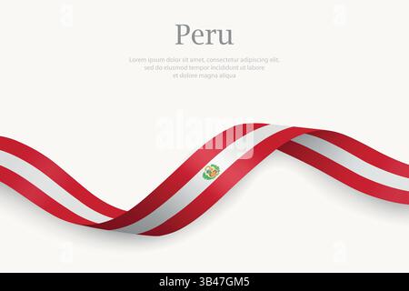 Drapeau du Pérou sur ruban ondulant. Modèle pour le jour de l'indépendance Illustration de Vecteur