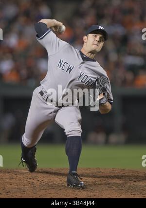 14 septembre 2014 - Baltimore, Maryland, États-Unis - David Robertson (30), lanceur des Yankees de New York, travaille dans la neuvième manche contre les Orioles de Baltimore pour une victoire de 3-2 à Oriole Park à Camden Yards à Baltimore, MD le dimanche 14 septembre 2014. (Crédit image : ©Ron Sachs/CNP via ZUMA Wire) Banque D'Images