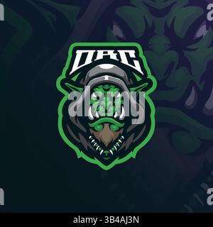 Vecteur de conception de logo de mascotte ORC avec style de concept d'illustration moderne pour l'impression de badge, d'emblème et de t-shirt. Illustration de tête ORC pour le sport et l'esport. Illustration de Vecteur
