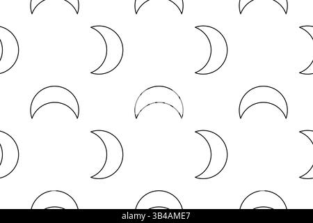 Motif monochrome sans couture, page à colorier représentant un ciel nocturne cosmique lunaire parsemé d'un croissant de lune. Espace arrière-plan. Parfait pour divertir ki Illustration de Vecteur