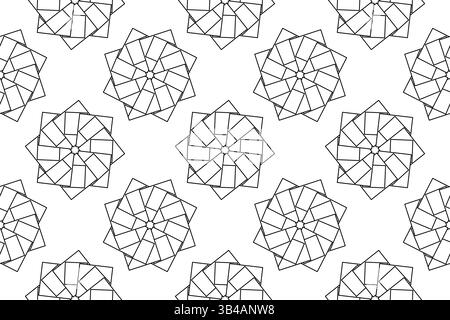 Coloriage sans couture avec motif floral géométrique et motifs carrés superposés. Arrière-plan abstrait. Parfait pour divertir les enfants, noir a Illustration de Vecteur