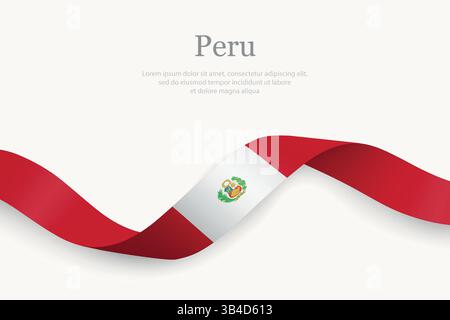 Drapeau du Pérou sur ruban ondulant avec un design élégant Illustration de Vecteur