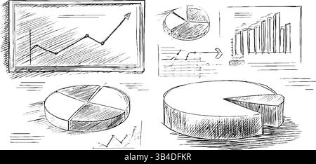 Illustration gravée de tableaux blancs et de diagrammes pour la conception commerciale et éducative. Illustration de Vecteur