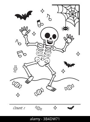 Coloriage imprimable d'Halloween pour les enfants, activité préscolaire ou maternelle, plaisir de salle d'attente. Illustration vectorielle Illustration de Vecteur