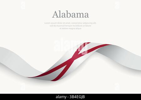 Drapeau de l'Alabama sur ruban ondulant avec un design élégant. État des États-Unis Illustration de Vecteur