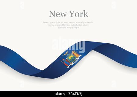 Drapeau de New York sur ruban ondulant avec un design élégant. État des États-Unis Illustration de Vecteur