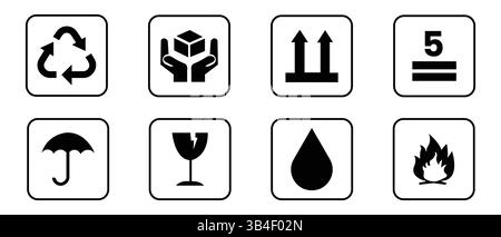 Collection d'illustrations vectorielles de symboles d'expédition internationaux importants. Vecteur de symbole d'emballage. Illustration de Vecteur