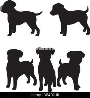 Dog Silhouette Collection – poses minimalistes noires de chiens pour animaux de compagnie, animaux et conception graphique Illustration de Vecteur