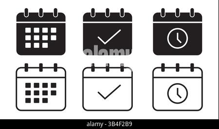 Simple vecteur d'icônes de calendrier noir et blanc. Collection d'illustration vectorielle d'icône de calendrier sur fond blanc Illustration de Vecteur