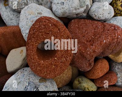 Des bords de briques pointus aux courbes douces, l'eau de l'Ontario a remodelé ces pierres pour une harmonie naturelle. Banque D'Images