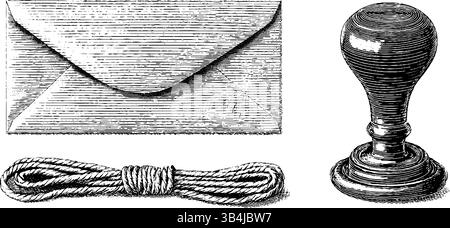 Timbre gravé de sceau de cire et conception d'enveloppe pour la correspondance historique. Illustration de Vecteur