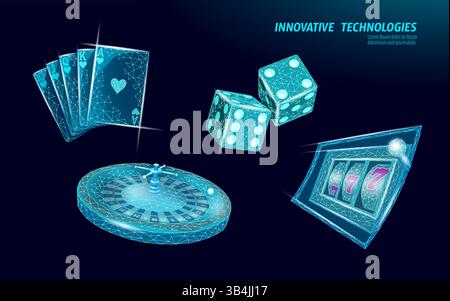 Les éléments de casino numérique définissent un design futuriste. Cartes à jouer, dés, roue de roulette, machine à sous visible. Divertissement d'application de jeu en ligne Illustration de Vecteur