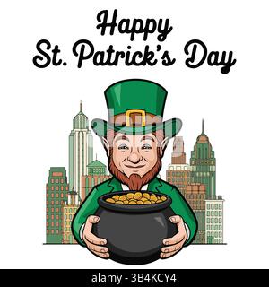 Patrick's Day Cute vector. Une collection d'éléments pour des vacances irlandaises. Leprechaun, arc-en-ciel, pots d'or, trèfle et autres fêtes traditionnelles Illustration de Vecteur