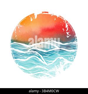 Aquarelle abstraction mer dans un cercle Illustration de Vecteur