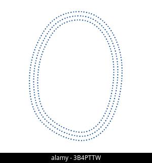 Cadre ovale dessiné à la main triple pointillé en bleu sur fond blanc dans un style doodle marin doux Illustration de Vecteur