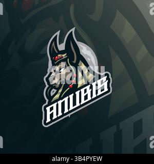 Conception de logo de mascotte Anubis avec style de concept d'illustration moderne pour l'impression de badge, emblème et t-shirt. Illustration de tête Anubis. Illustration de Vecteur
